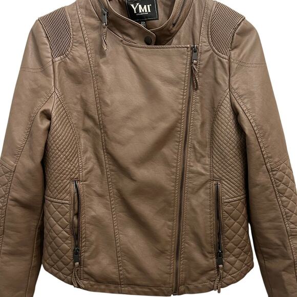 Moto Faux Leather Quilted Jacket Brown Women’s Small - Picture 4 of 4